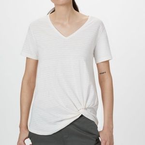 Tentree Enso Organic Cotton Tie Front Faintly Striped White Tee |P3